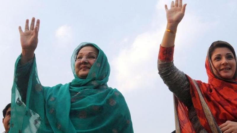 File photograph shows Pakistan's Prime Minister Nawaz Sharif’s daughter Maryam Nawaz and her mother Kulsoom Nawaz waving to supporters during an election campaign rally in Lahore in 2014. (Photo: AFP) File photograph shows Pakistan's Prime Minister Nawaz Sharif’s daughter Maryam Nawaz and her mother Kulsoom Nawaz waving to supporters during an election campaign rally in Lahore in 2014. (Photo: AFP)