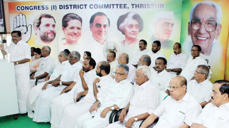 KPCC president V.M. Sudheeran speaks at a party meeting at DCC office in Thrissur on Tuesday. (Photo: DC) KPCC president V.M. Sudheeran speaks at a party meeting at DCC office in Thrissur on Tuesday. (Photo: DC)