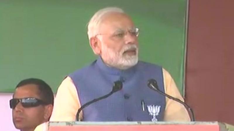 Prime Minister Narendra Modi addressing the 'Parivarthan Yatra' rally at Palace Grounds in Bengaluru. (Photo: ANI/Twitter) Prime Minister Narendra Modi addressing the 'Parivarthan Yatra' rally at Palace Grounds in Bengaluru. (Photo: ANI/Twitter)
