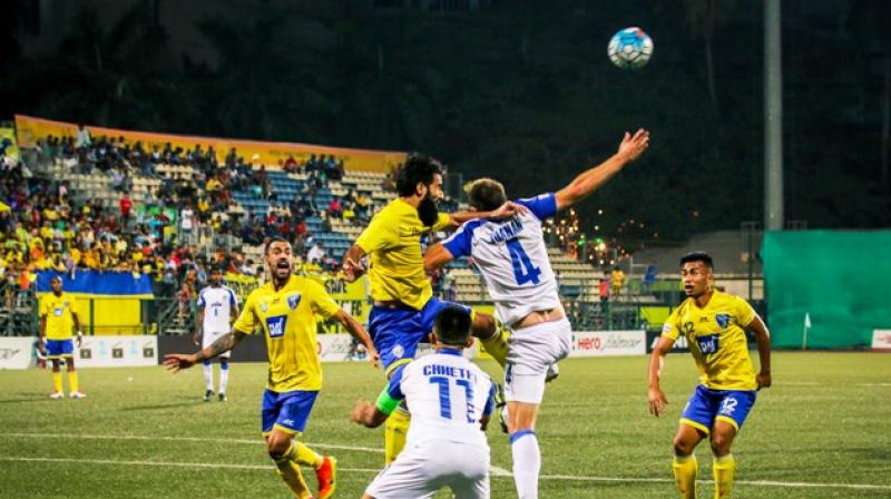 Mumbai FC (yellow) and Bengaluru FC in the thick of the action at the Cooperage ground. (Photo: I-League) Mumbai FC (yellow) and Bengaluru FC in the thick of the action at the Cooperage ground. (Photo: I-League)