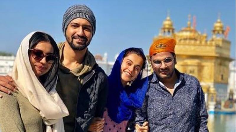 Taapsee Pannu with her 'Manmarziyan' team at the Golden Temple. Taapsee Pannu with her 'Manmarziyan' team at the Golden Temple.
