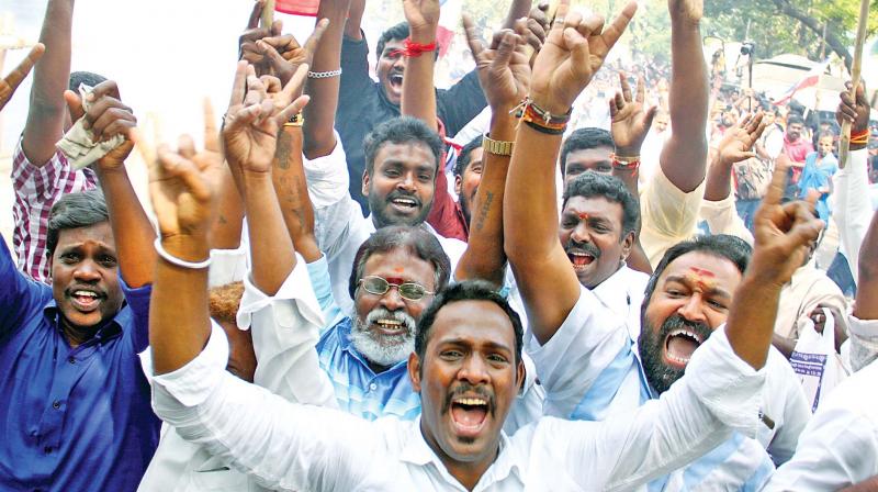 Fans celebrate his political entry in Chennai on Sunday. (Photo: DC) Fans celebrate his political entry in Chennai on Sunday. (Photo: DC)