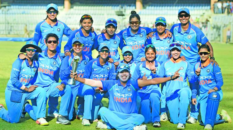 Indian women’s team celebrate their series victory over England in Mumbai on Thursday. (Photo: PTI) Indian women’s team celebrate their series victory over England in Mumbai on Thursday. (Photo: PTI)