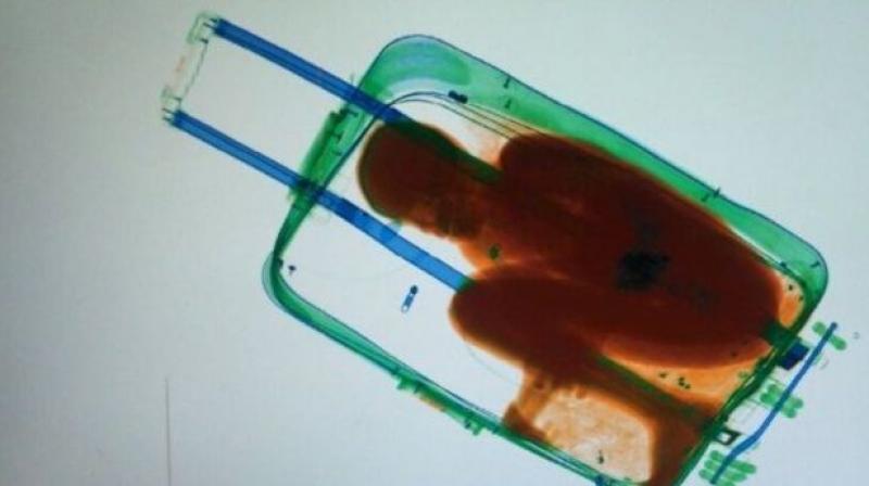 On May 7, 2015, Spanish police noticed a young Moroccan woman dragging what looked like a heavy suitcase across the border with Ceuta. When they put the suitcase through an X-ray machine they were shocked to see the silhouette of a child curled up in foetal position. (Photo: AFP) On May 7, 2015, Spanish police noticed a young Moroccan woman dragging what looked like a heavy suitcase across the border with Ceuta. When they put the suitcase through an X-ray machine they were shocked to see the silhouette of a child curled up in foetal position. (Photo: AFP)