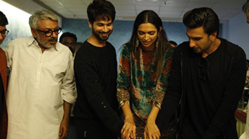 Sanjay Leela Bhansali, Shahid Kapoor, Deepika Padukone and Ranveer Singh. Sanjay Leela Bhansali, Shahid Kapoor, Deepika Padukone and Ranveer Singh.