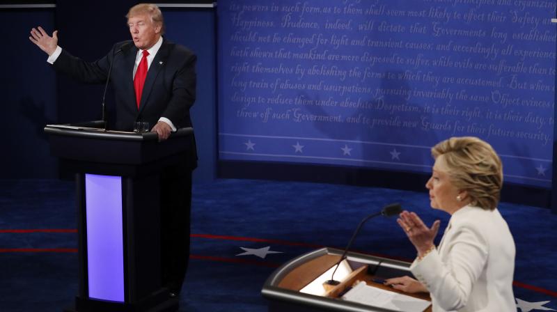 Democratic presidential nominee Hillary Clinton and Republican presidential nominee Donald Trump debate during the third presidential debate at UNLV in Las Vegas. (Photo: AP) Democratic presidential nominee Hillary Clinton and Republican presidential nominee Donald Trump debate during the third presidential debate at UNLV in Las Vegas. (Photo: AP)