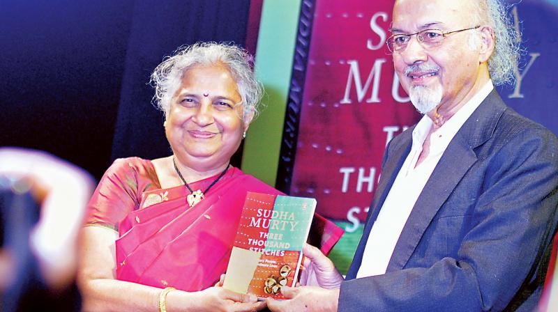 Journalist T.J.S George launches philanthropist Sudha Murty's book, Three Thousand Stitches, in Bengaluru on Friday Photo: DC Journalist T.J.S George launches philanthropist Sudha Murty's book, Three Thousand Stitches, in Bengaluru on Friday Photo: DC