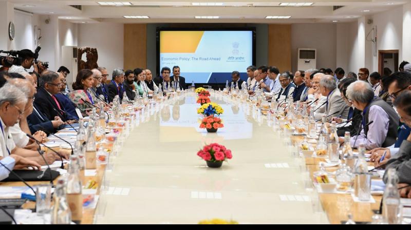 The session organised by Niti Aayog on 'Economic Policy - The Road Ahead' was attended by over 40 economists and sectoral experts. (Photo: Twitter @narendramodi) The session organised by Niti Aayog on 'Economic Policy - The Road Ahead' was attended by over 40 economists and sectoral experts. (Photo: Twitter @narendramodi)