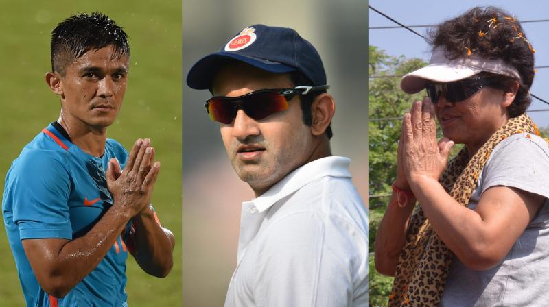 Besides World Cup-winning cricketer Gambhir, star footballer Chhetri and World Championship silver medallist wrestler Bajrang, other sportspersons to have received the Padma Shri. (Photo: PTI/AFP) Besides World Cup-winning cricketer Gambhir, star footballer Chhetri and World Championship silver medallist wrestler Bajrang, other sportspersons to have received the Padma Shri. (Photo: PTI/AFP)