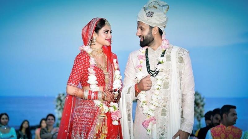 Nusrat wore a lehenga designed by fashion guru Sabyasachi Mukherjee. Nikhil’s beau also wore a dress from Sabaysachi's stable. (Photo: Instagram) Nusrat wore a lehenga designed by fashion guru Sabyasachi Mukherjee. Nikhil’s beau also wore a dress from Sabaysachi's stable. (Photo: Instagram)