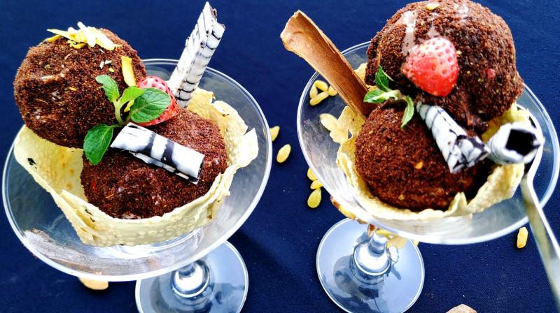 Freeze the mixture in an ice-cream machine, following the manufacturer's instructions. (Photo: Sarovar Hotels Pvt. Ltd.)) Freeze the mixture in an ice-cream machine, following the manufacturer's instructions. (Photo: Sarovar Hotels Pvt. Ltd.))