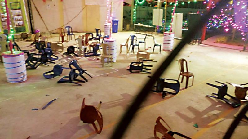 The venue ransacked by the mobs The venue ransacked by the mobs
