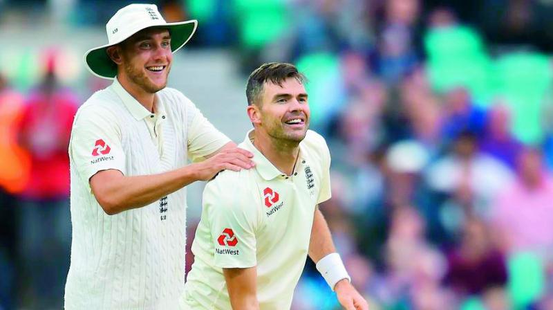 A file photo of English bowlers Jimmy Anderson (right) and Stuart Broad. (Photo: AFP) A file photo of English bowlers Jimmy Anderson (right) and Stuart Broad. (Photo: AFP)