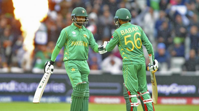 Pakistan were 119 for three off 27 overs, well ahead of a target of 101 on DLS, before rain stopped play. (Photo: AP) Pakistan were 119 for three off 27 overs, well ahead of a target of 101 on DLS, before rain stopped play. (Photo: AP)