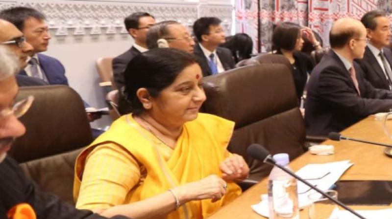 Addressing BRICS Ministerial Meeting at the UN General Assembly, External Affairs Minister Sushma Swaraj said, 'We condemns efforts, including by States, to use religion to justify, sustain and sponsor terrorism against other countries." (Photo: Twitter | @MEAIndia) Addressing BRICS Ministerial Meeting at the UN General Assembly, External Affairs Minister Sushma Swaraj said, 'We condemns efforts, including by States, to use religion to justify, sustain and sponsor terrorism against other countries." (Photo: Twitter | @MEAIndia)