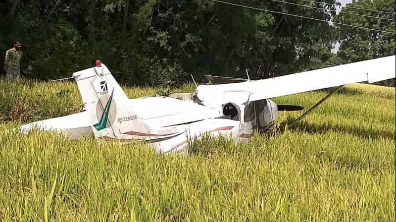 The trainee pilot suffered minor injuries and has been hospitalised. (Photo: ANI/Twitter) The trainee pilot suffered minor injuries and has been hospitalised. (Photo: ANI/Twitter)