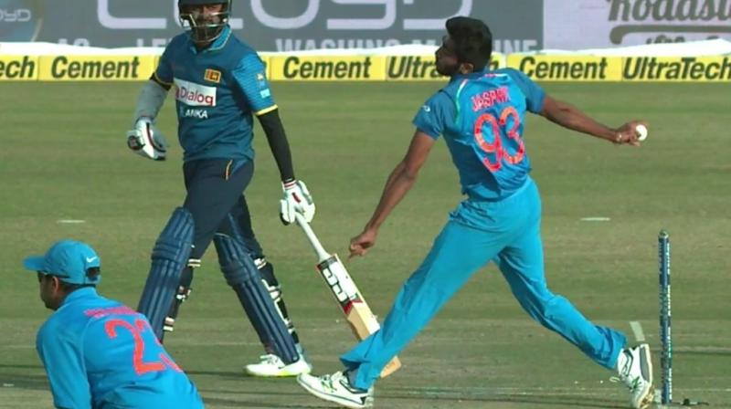 After having taken the opening wicket of Danushka Gunathilaka, luck did not go Bumrah’s way, as he bowled a no-ball to Upul Tharanga, a delivery which landed at the hands of Dinesh Karthik at gully.(Photo: Screengrab) After having taken the opening wicket of Danushka Gunathilaka, luck did not go Bumrah’s way, as he bowled a no-ball to Upul Tharanga, a delivery which landed at the hands of Dinesh Karthik at gully.(Photo: Screengrab)