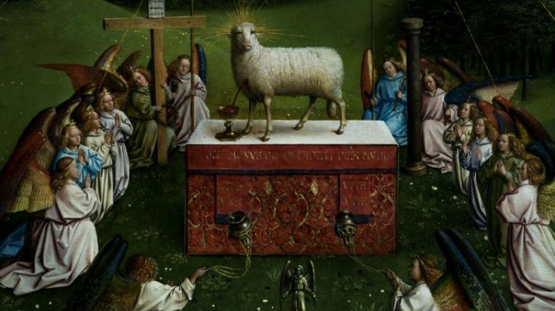 The Lamb of God is revealed in its mystic splendour -- and with the correct number of ears. (Photo: AFP) The Lamb of God is revealed in its mystic splendour -- and with the correct number of ears. (Photo: AFP)