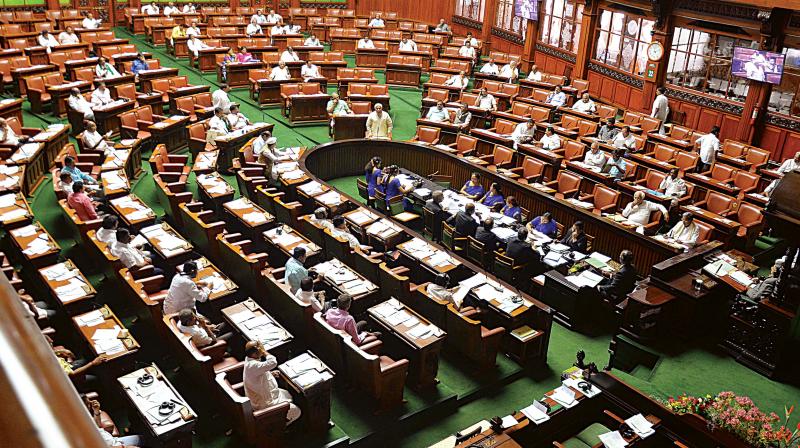 Karnataka State Assembly in session at the Vidhana Soudha on Wednesday. Karnataka State Assembly in session at the Vidhana Soudha on Wednesday.