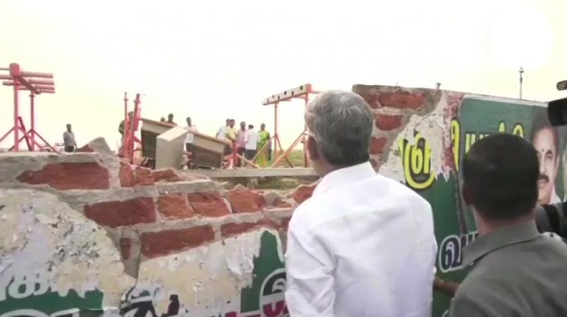 The incident took place at a time when the plane was moving towards the runway. It is reported that one of the wheels of the plane hit the wall which led to technical snags. (Photo: Twitter | ANI) The incident took place at a time when the plane was moving towards the runway. It is reported that one of the wheels of the plane hit the wall which led to technical snags. (Photo: Twitter | ANI)