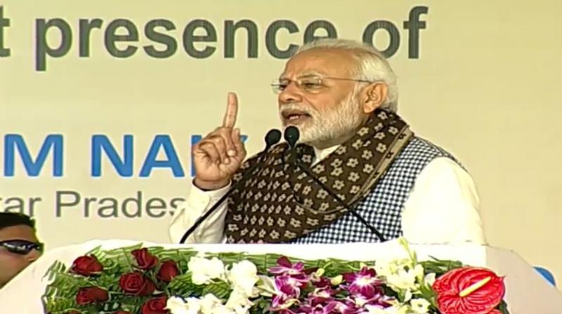 'Be wary of the Congress and its lies,' PM Modi said at a public meeting in Uttar Pradesh's Ghazipur. (Photo: Twitter | @BJP4India) 'Be wary of the Congress and its lies,' PM Modi said at a public meeting in Uttar Pradesh's Ghazipur. (Photo: Twitter | @BJP4India)
