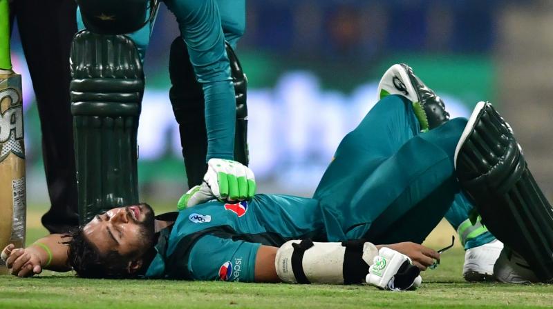Imam-ul-Haq, on 16, was forced to retire after a short delivery from fast bowler Lockie Ferguson hit the grille of his helmet, making him dizzy before he fell to the ground during the second Pakistan versus New Zealand ODI. (Photo: AFP) Imam-ul-Haq, on 16, was forced to retire after a short delivery from fast bowler Lockie Ferguson hit the grille of his helmet, making him dizzy before he fell to the ground during the second Pakistan versus New Zealand ODI. (Photo: AFP)