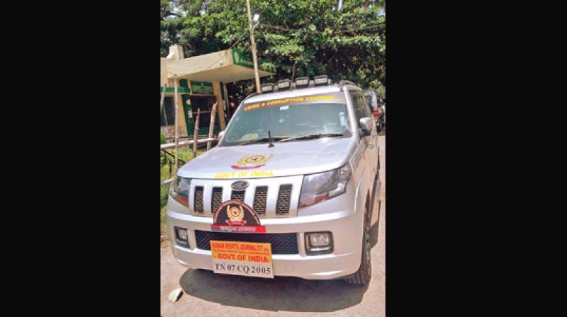There were also stickers pasted on the wind shield that showed him as a human rights’ journalist. There were also stickers pasted on the wind shield that showed him as a human rights’ journalist.