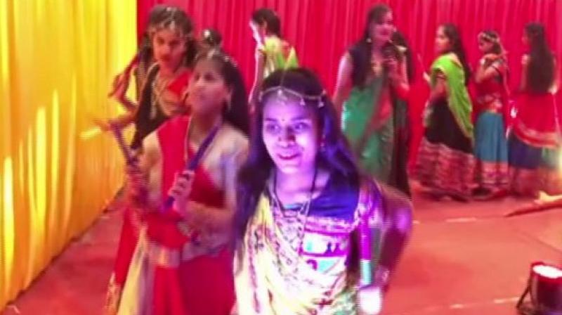 Visually impaired girls in Indore play Garba. (Photo: ANI) Visually impaired girls in Indore play Garba. (Photo: ANI)