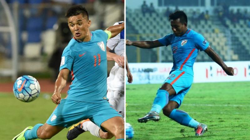 Sunil Chhetri and Jeje Lalpekhlua found the back of the net to help India escape with draw against spirited Myanmar. (Photo: PTI/Twitter) Sunil Chhetri and Jeje Lalpekhlua found the back of the net to help India escape with draw against spirited Myanmar. (Photo: PTI/Twitter)