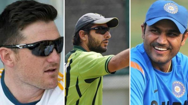 While Afridi (centre) and Virender Sehwag (right)recently played in T10 league, the two-day T20 event in St. Moritz will be Smith's first since featuring in the Masters Champions League in February 2016. (Photo: AP/AFP/PTI) While Afridi (centre) and Virender Sehwag (right)recently played in T10 league, the two-day T20 event in St. Moritz will be Smith's first since featuring in the Masters Champions League in February 2016. (Photo: AP/AFP/PTI)