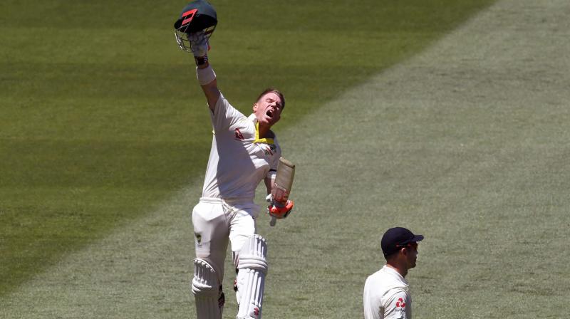 David Warner reached his hundred off 130 balls with a flick off his hip and celebrated by leaping into the air and ripping off his helmet to salute the 88,172 Boxing Day crowd at the MCG.(Photo:AFP) David Warner reached his hundred off 130 balls with a flick off his hip and celebrated by leaping into the air and ripping off his helmet to salute the 88,172 Boxing Day crowd at the MCG.(Photo:AFP)