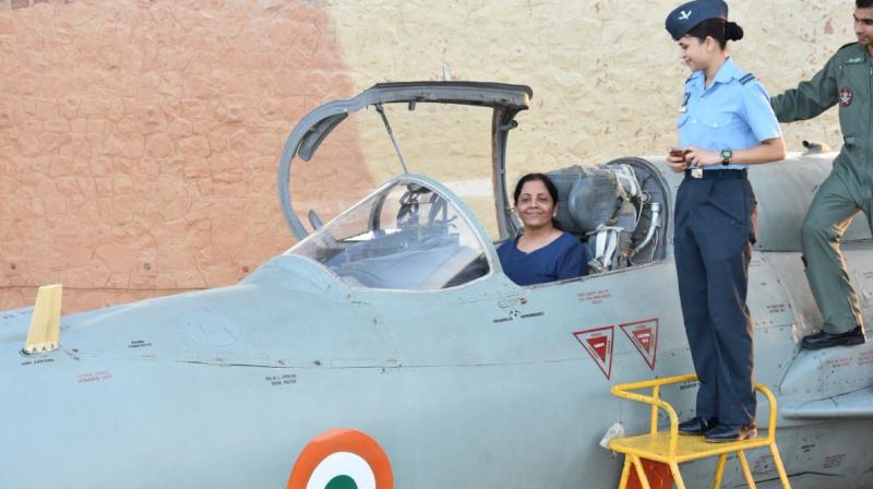 Nirmala Sitharaman, who was appointed as the Defence Minister in the last Cabinet reshuffle, visited the Uttarlai Air Force base in Barmer on Sunday. (Photo: Twitter/@IAF_MCC) Nirmala Sitharaman, who was appointed as the Defence Minister in the last Cabinet reshuffle, visited the Uttarlai Air Force base in Barmer on Sunday. (Photo: Twitter/@IAF_MCC)