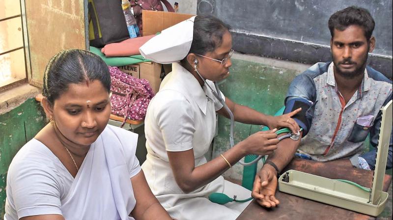 Bull tamers undergo medical examination at a primary government school at Avaniyapuram near Madurai on Saturday (Photo: DC) Bull tamers undergo medical examination at a primary government school at Avaniyapuram near Madurai on Saturday (Photo: DC)