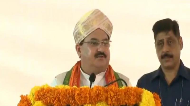 The BJP working president Nadda also mentioned about Sheikh Abdullah, the former Chief Minister of Jammu and Kashmir, in his address and claimed that he rigged the first Vidhan Sabha elections in 1951 and changed his stance over the status of Jammu and Kashmir after sweeping the polls. (Photo: ANI) The BJP working president Nadda also mentioned about Sheikh Abdullah, the former Chief Minister of Jammu and Kashmir, in his address and claimed that he rigged the first Vidhan Sabha elections in 1951 and changed his stance over the status of Jammu and Kashmir after sweeping the polls. (Photo: ANI)