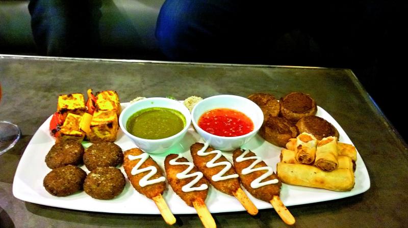A platter of vegan kababs. A platter of vegan kababs.