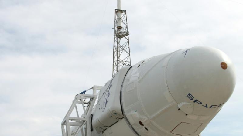 The Dragon cargo capsule, seen attached to a Falcon 9 rocket, both made by SpaceX, at Cape Canaveral in Florida The Dragon cargo capsule, seen attached to a Falcon 9 rocket, both made by SpaceX, at Cape Canaveral in Florida