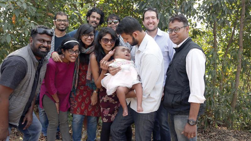 Pavitra Chalam with Roona (centre) and the Curley Street Media team Pavitra Chalam with Roona (centre) and the Curley Street Media team