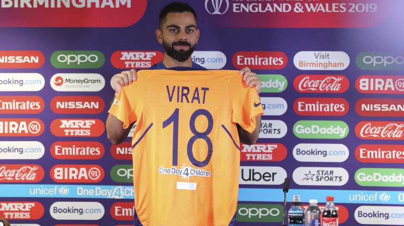 The Indian team needed to have a second choice jersey for the World Cup as per ICC's home and away rule. (Photo: AP) The Indian team needed to have a second choice jersey for the World Cup as per ICC's home and away rule. (Photo: AP)