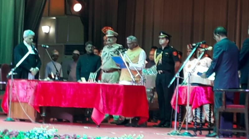 He was administered the oath by Patna High Court Chief Justice Amreshwar Pratap Sahi at a programme held at Raj Bhawan here in the presence of Chief Minister Nitish Kumar and deputy CM Sushil Kumar Modi, besides several ministers. (Photo: Twitter I @airnews_hyd) He was administered the oath by Patna High Court Chief Justice Amreshwar Pratap Sahi at a programme held at Raj Bhawan here in the presence of Chief Minister Nitish Kumar and deputy CM Sushil Kumar Modi, besides several ministers. (Photo: Twitter I @airnews_hyd)