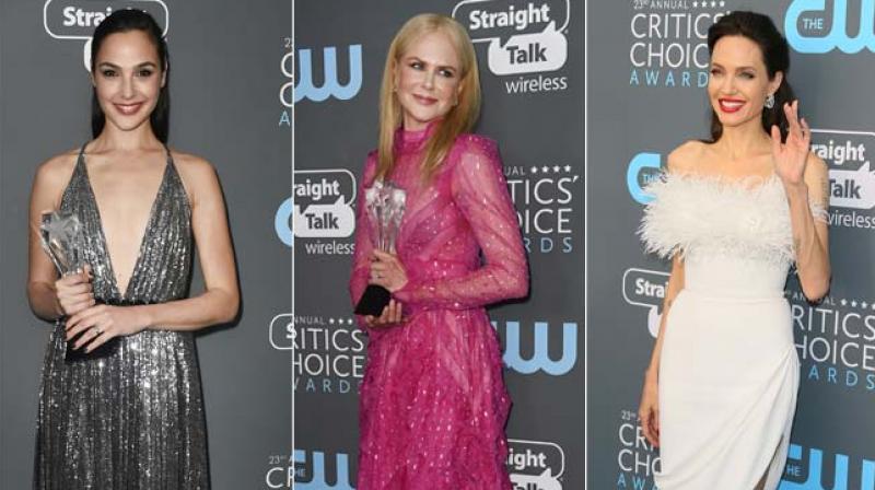 Gal Gadot, Nicole Kidman and Angelina Jolie at Critics Choice Awards (Photo: AFP). Gal Gadot, Nicole Kidman and Angelina Jolie at Critics Choice Awards (Photo: AFP).