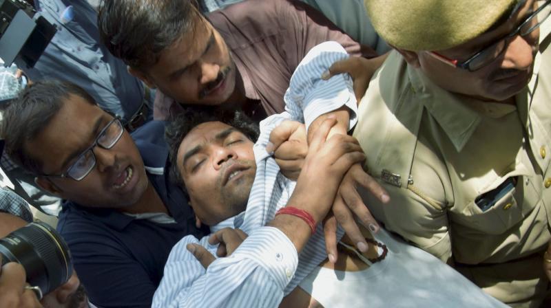 AAP MLA Kapil Mishra fainted after his press conference on revelations on AAP’s finances, being taken to the Ram Manohar Lohia Hospital, in New Delhi on Sunday. (Photo: PTI) AAP MLA Kapil Mishra fainted after his press conference on revelations on AAP’s finances, being taken to the Ram Manohar Lohia Hospital, in New Delhi on Sunday. (Photo: PTI)