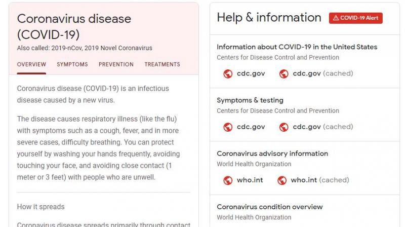 A snapshot of the new Google coronavirus website A snapshot of the new Google coronavirus website