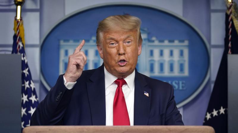 US President Donald Trump speaks during a news conference at the White House. (AP)