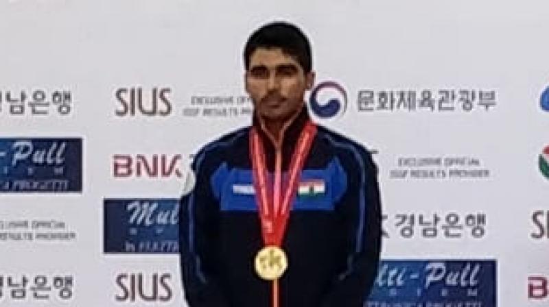 The 16-year-old Saurabh Chaudhary, who won the Asiad gold last month, qualified third with a score of 581 before shooting down his own world record with a score of 245.5 in the final. (Photo: Twitter / OGQ) The 16-year-old Saurabh Chaudhary, who won the Asiad gold last month, qualified third with a score of 581 before shooting down his own world record with a score of 245.5 in the final. (Photo: Twitter / OGQ)