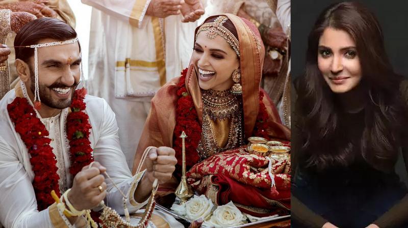 Bollywood stars like Anushka Sharma, Ayushmann Khurrana, Parineeti Chopra, Karan Johar wished Deepika Padukone and Ranveer Singh on their wedding. Bollywood stars like Anushka Sharma, Ayushmann Khurrana, Parineeti Chopra, Karan Johar wished Deepika Padukone and Ranveer Singh on their wedding.