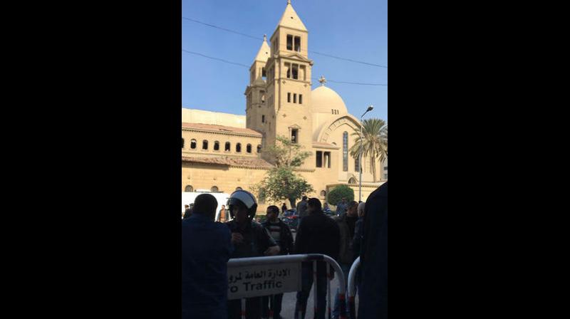 Security forces secure the area outside St Mark Cathedral in central Cairo, following a bomb blast. (Photo: AP) Security forces secure the area outside St Mark Cathedral in central Cairo, following a bomb blast. (Photo: AP)