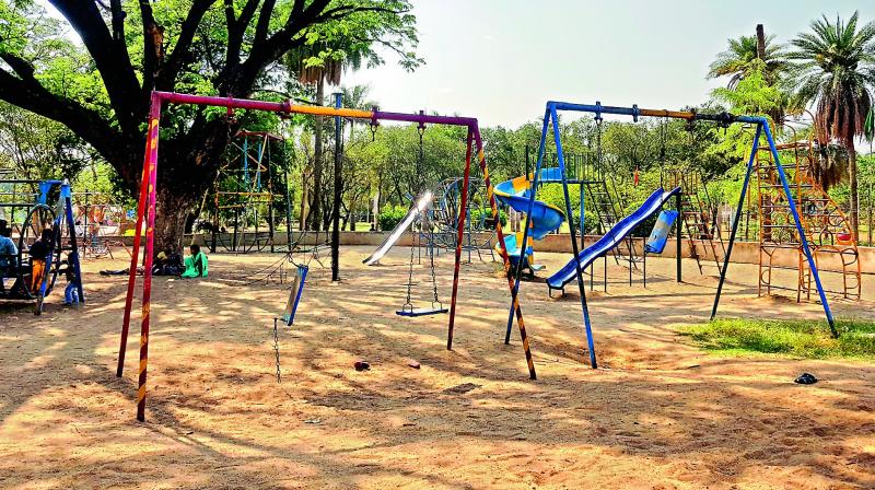 Damaged childrens play equipment lies neglected at Chacha Nehru Park in Hyderabad.   DC Image