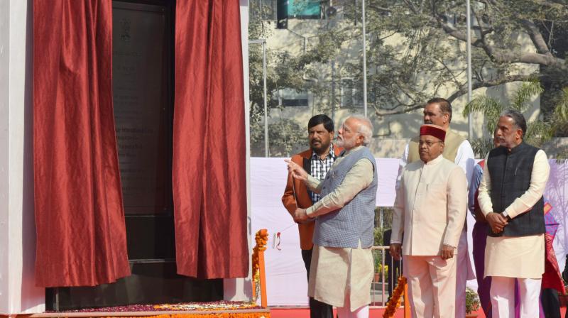The Prime Minister Narendra Modi also unveiled two statues of the Dalit icon at the centre in Janpath. (Photo: PTI) The Prime Minister Narendra Modi also unveiled two statues of the Dalit icon at the centre in Janpath. (Photo: PTI)