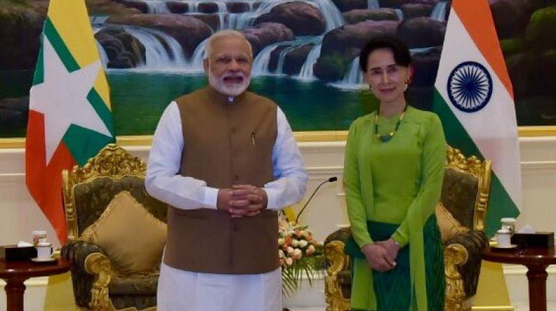 Prime Minister Narendra Modi with the State Councillor Aung San Suu Kyi in Maynmar (Photo: MEA Twitter) Prime Minister Narendra Modi with the State Councillor Aung San Suu Kyi in Maynmar (Photo: MEA Twitter)