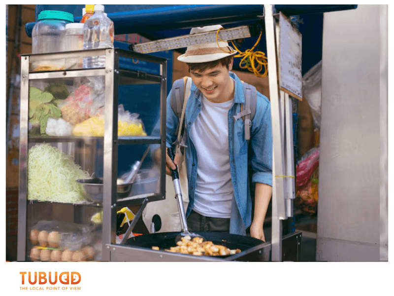Street food peaks at 6-9 a.m. for breakfast.